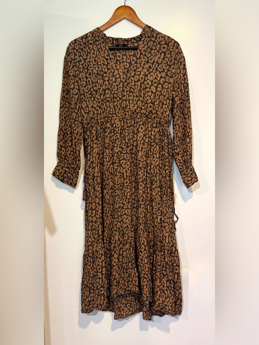 Rails Maple Batik Cheetah Tiered Midi Dress Brown Black XS